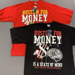 New Lot Of 2 Y2K 90s Hip Hop Baggy "Hustlin'" Short Sleeve Shirts 4X Black & Red